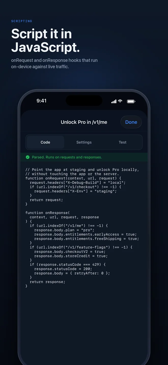 A JavaScript onRequest and onResponse script on iPhone