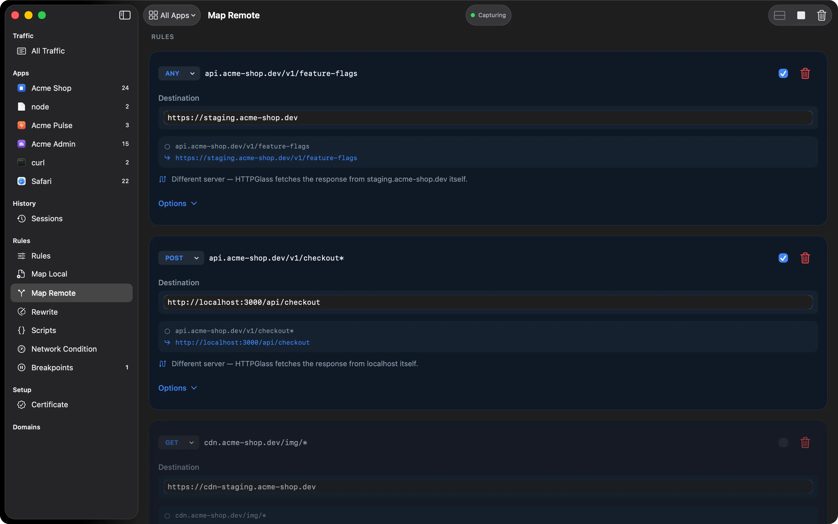 Map Remote rules sending feature flags to staging and checkout to localhost